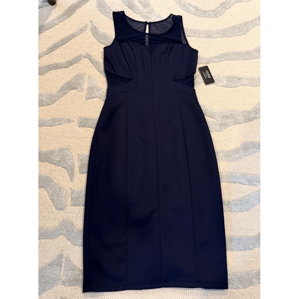 NWT GUESS Navy Sheer Bodycon Dress Sleeveless Medium